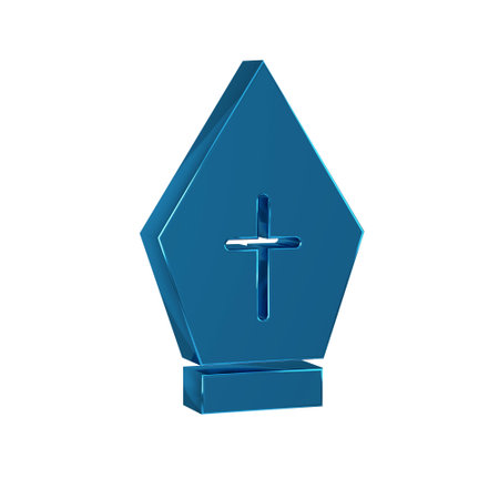 Blue Pope hat icon isolated on transparent background. Christian hat sign.の写真素材