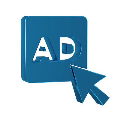 Blue Advertising icon isolated on transparent background. Concept of marketing and promotion process. Responsive ads. Social media advertising.の写真素材