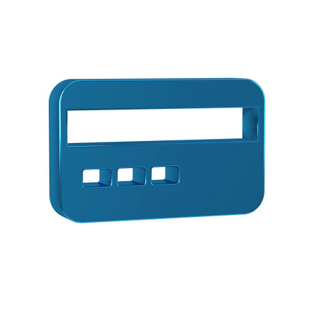 Blue Credit card icon isolated on transparent background. Online payment. Cash withdrawal. Financial operations. Shopping sign.の写真素材