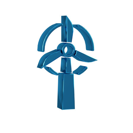 Blue Wind turbine icon isolated on transparent background. Wind generator sign. Windmill for electric power production.の写真素材