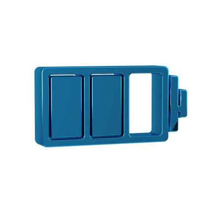 Blue Battery charge level indicator icon isolated on transparent background.の写真素材