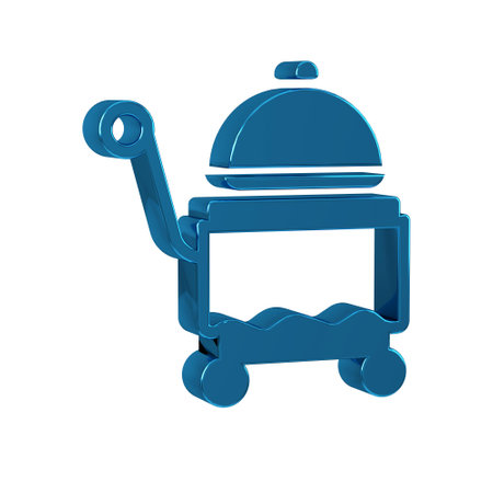Blue Covered with a tray of food icon isolated on transparent background. Tray and lid sign. Restaurant cloche with lid.の写真素材