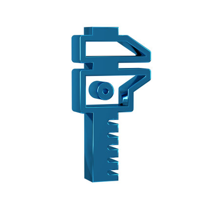 Blue Calliper or caliper and scale icon isolated on transparent background. Precision measuring tools.の写真素材