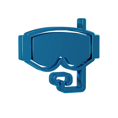 Blue Diving mask icon isolated on transparent background. Extreme sport. Diving underwater equipment.の写真素材