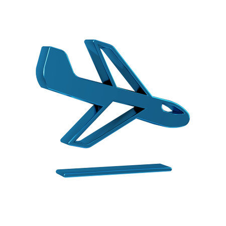 Blue Plane landing icon isolated on transparent background. Airplane transport symbol.の写真素材