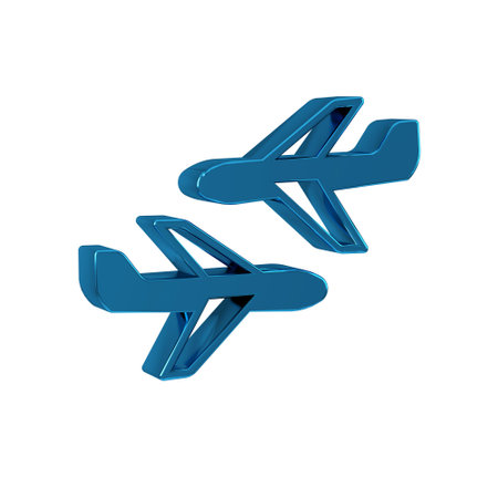Blue Plane icon isolated on transparent background. Flying airplane icon. Airliner sign.の写真素材