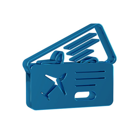 Blue Airline ticket icon isolated on transparent background. Plane ticket.