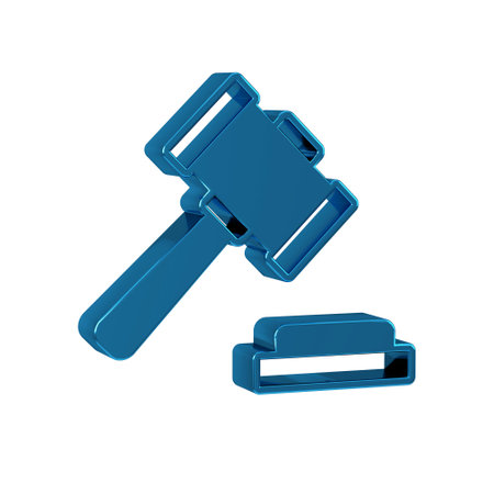 Blue Judge gavel icon isolated on transparent background. Gavel for adjudication of sentences and bills, court, justice. Auction hammer.の写真素材