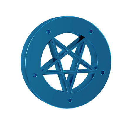 Blue Pentagram in a circle icon isolated on transparent background. Magic occult star symbol.の写真素材