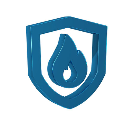 Blue Fire protection shield icon isolated on transparent background. Insurance concept. Security,...