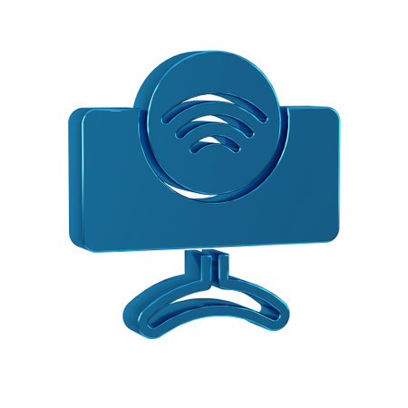 Blue Smart Tv system icon isolated on transparent background. Television sign. Internet of things...