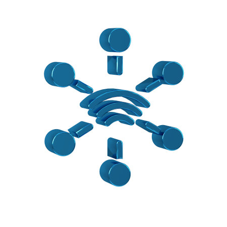 Blue Network icon isolated on transparent background. Global network connection. Global technology or social network. Connecting dots and lines.の写真素材