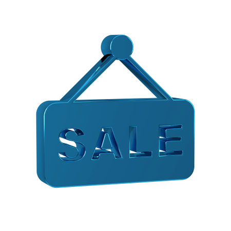 Blue Price tag with an inscription Sale icon isolated on transparent background. Badge for price. Promo tag discount.の写真素材