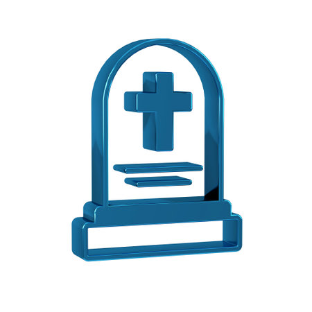 Blue Grave with tombstone icon isolated on transparent background.の写真素材