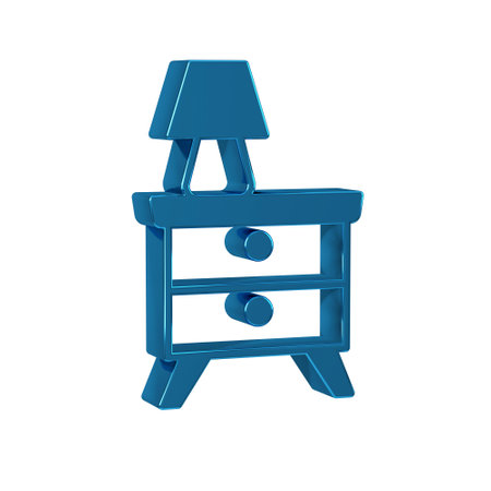 Blue Furniture nightstand with lamp icon isolated on transparent background.の写真素材