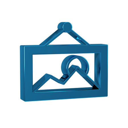 Blue Picture icon isolated on transparent background.の写真素材