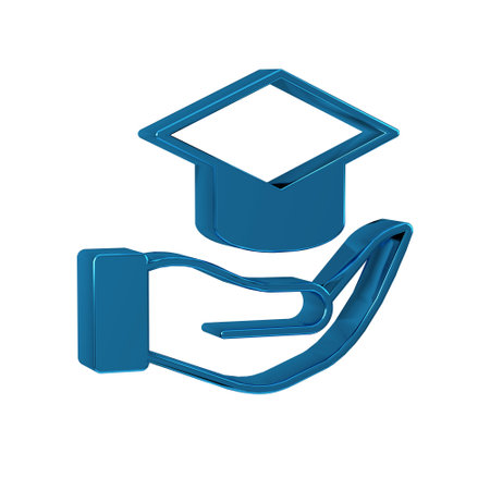 Blue Education grant icon isolated on transparent background. Tuition fee, financial education, budget fund, scholarship program, graduation hat.の写真素材