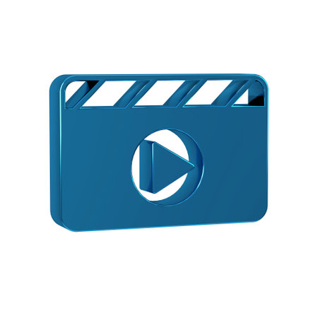 Blue Movie clapper icon isolated on transparent background. Film clapper board. Clapperboard sign. Cinema production or media industry.の写真素材