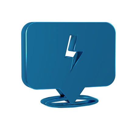 Blue Lightning bolt icon isolated on transparent background. Flash sign. Charge flash icon. Thunder bolt. Lighting strike.の写真素材