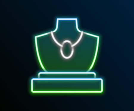 Glowing neon line Auction jewelry sale icon isolated on black background. Auction bidding. Sale and buyers. Colorful outline concept. Vectorのイラスト素材