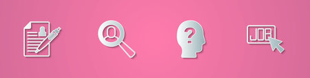 Set paper cut Resume, Magnifying glass for search job, Worker and Search icon. Paper art style. Vectorのイラスト素材