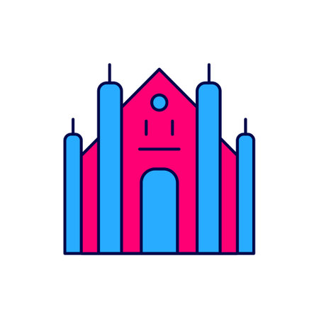 Filled outline Milan Cathedral or Duomo di Milano icon isolated on white background. Famous landmark of Milan, Italy. Vector.のイラスト素材