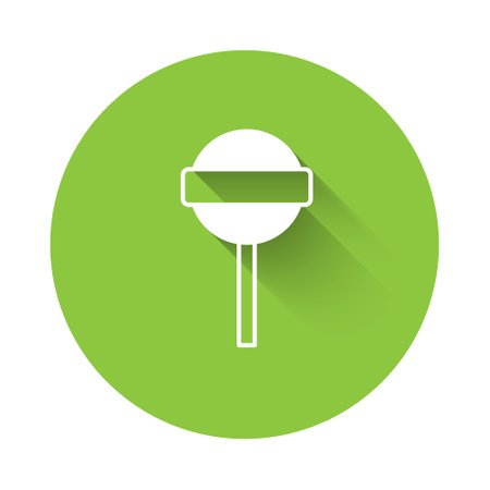 White Lollipop icon isolated with long shadow background. Food, delicious symbol. Green circle button. Vector.のイラスト素材