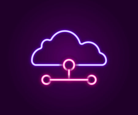 Glowing neon line Network cloud connection icon isolated on black background. Social technology. Cloud computing concept. Colorful outline concept. Vector.のイラスト素材
