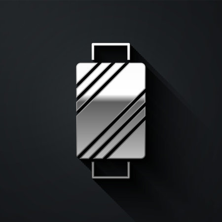 Silver Sewing thread on spool icon isolated on black background. Yarn spool. Thread bobbin. Long shadow style. Vector.のイラスト素材
