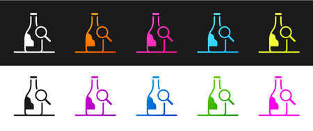 Set Bottle of wine icon isolated on black and white background. Details about wine. Vector.のイラスト素材