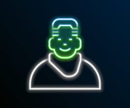 Glowing neon line Client in barbershop icon isolated on black background. Colorful outline concept. Vector.のイラスト素材