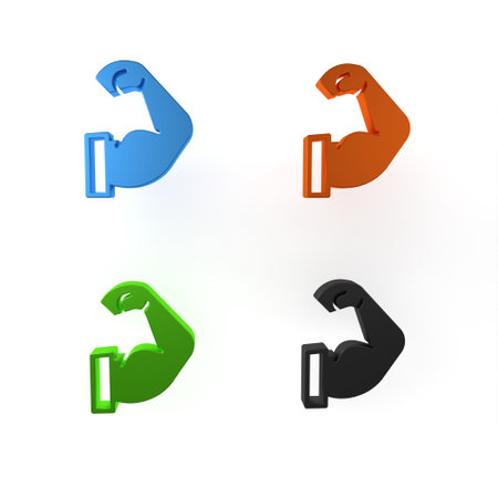 Colorful Bodybuilder showing his muscles icon isolated on white background. Fit fitness strength health hobby concept. Minimalism concept. 3D render illustration.の写真素材