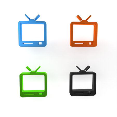 Colorful Retro tv icon isolated on white background. Television sign. Minimalism concept. 3D render illustration.の写真素材