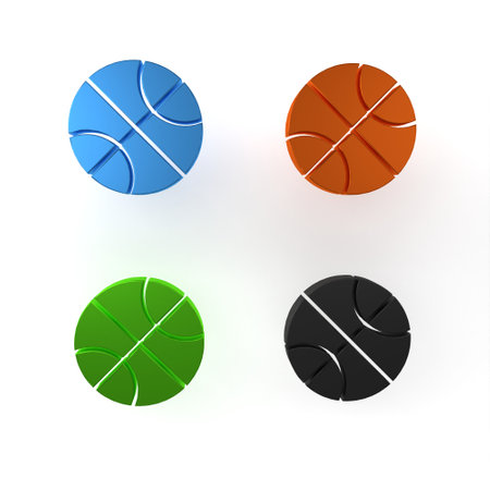 Colorful Basketball ball icon isolated on white background. Sport symbol. Minimalism concept. 3D render illustration.の写真素材