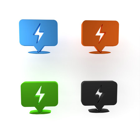 Colorful Lightning bolt icon isolated on white background. Flash icon. Charge flash icon. Thunderbolt. Lighting strike. Minimalism concept. 3D render illustration.の写真素材