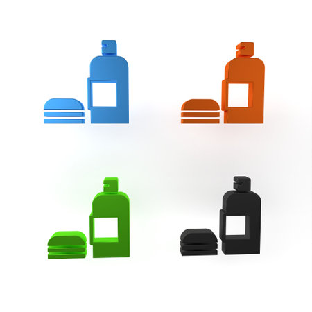 Colorful Bottle of shampoo icon isolated on white background. Minimalism concept. 3D render illustration.の写真素材