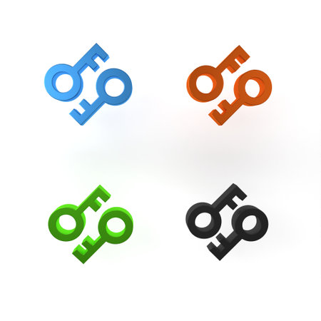 Colorful Cryptocurrency key icon isolated on white background. Concept of cyber security or private key, digital key with technology interface. Minimalism concept. 3D render illustration.の写真素材