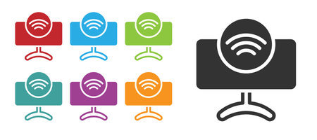Black Smart Tv system icon isolated on white background. Television sign. Internet of things concept with wireless connection. Set icons colorful. Vector.のイラスト素材
