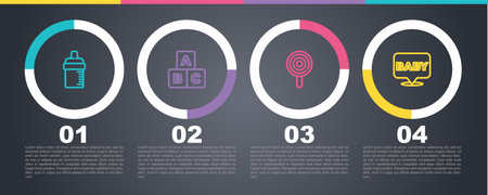 Set line Baby bottle, ABC blocks, Lollipop and . Business infographic template. Vector.のイラスト素材
