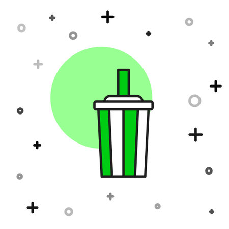 Filled outline Paper glass with drinking straw and water icon isolated on white background. Soda drink glass. Fresh cold beverage symbol. Vector.のイラスト素材