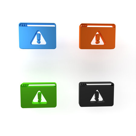 Colorful Browser with exclamation mark icon isolated on white background. Alert message smartphone...