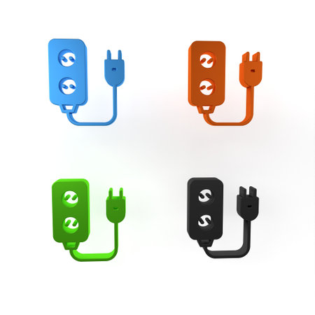 Colorful Electric extension cord icon isolated on white background. Power plug socket. Minimalism...