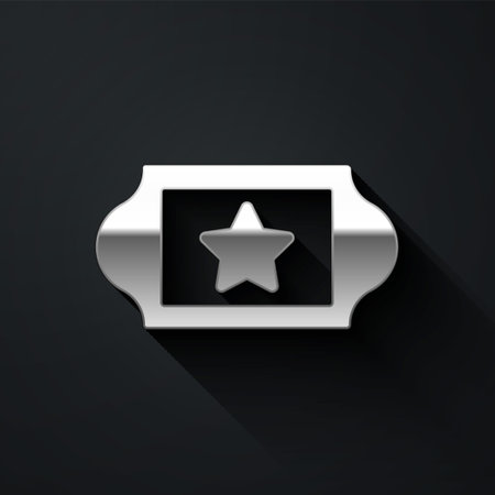 Silver Cinema ticket icon isolated on black background. Long shadow style. Vector.のイラスト素材
