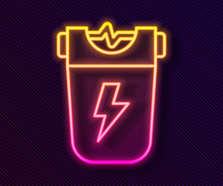 Glowing neon line Police electric shocker icon isolated on black background. Shocker for protection. Taser is an electric weapon. Vector.のイラスト素材