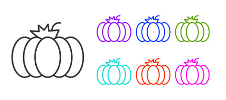 Black line Pumpkin icon isolated on white background. Happy Halloween party. Set icons colorful. Vector.のイラスト素材