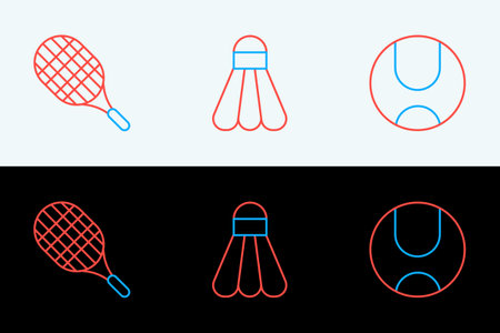 Set line Tennis ball racket and Badminton shuttlecock icon. Vector.のイラスト素材