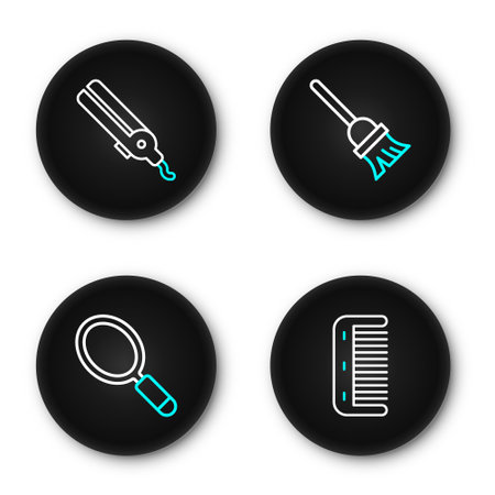 Set line Hairbrush Hand mirror Mop and Curling iron icon. Vector.のイラスト素材