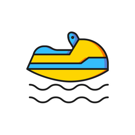 Color Jet ski icon isolated on white background. Water scooter. Extreme sport. Flat filled outline style with shadow. Vector.のイラスト素材