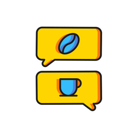 Color Coffee and conversation icon isolated on white background. Coffee talk. Speech bubbles chat. Flat filled outline style with shadow. Vector.のイラスト素材