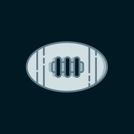 Line American Football ball icon isolated on black background. Rugby ball icon. Team sport game symbol. Flat filled outline style with shadow. Vector.のイラスト素材